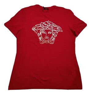 Versace Women's Cotton Red W/ Gold Embellished Medusa T-Shirt